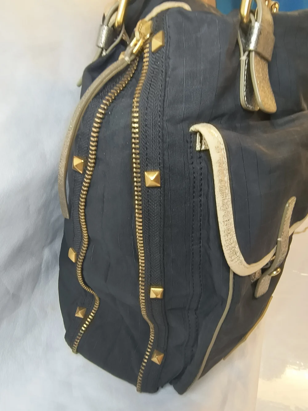 Marc Jacobs Navy Messenger Bag with Gold Trim